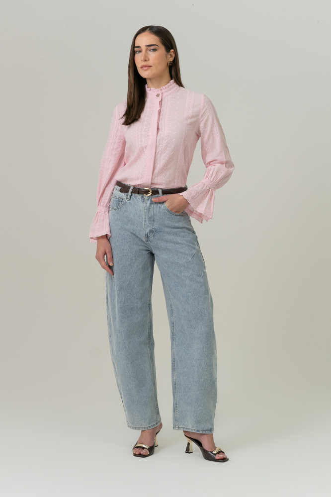 9038606 - Camisa Manga Longa Bordados ROSA