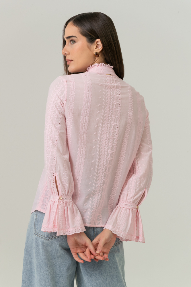 9038606 - Camisa Manga Longa Bordados ROSA