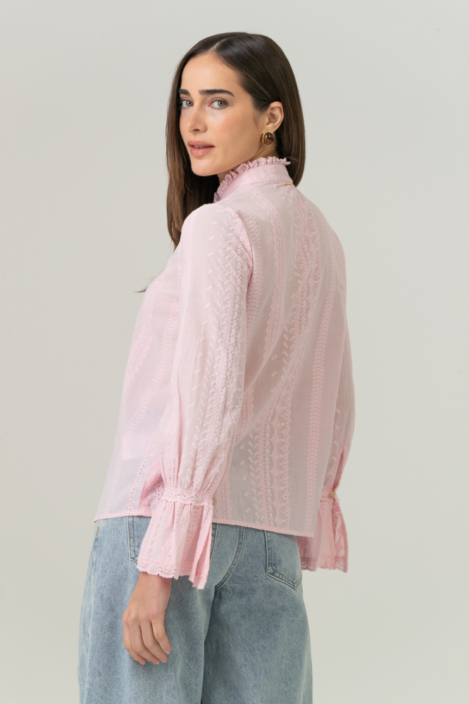 9038606 - Camisa Manga Longa Bordados ROSA