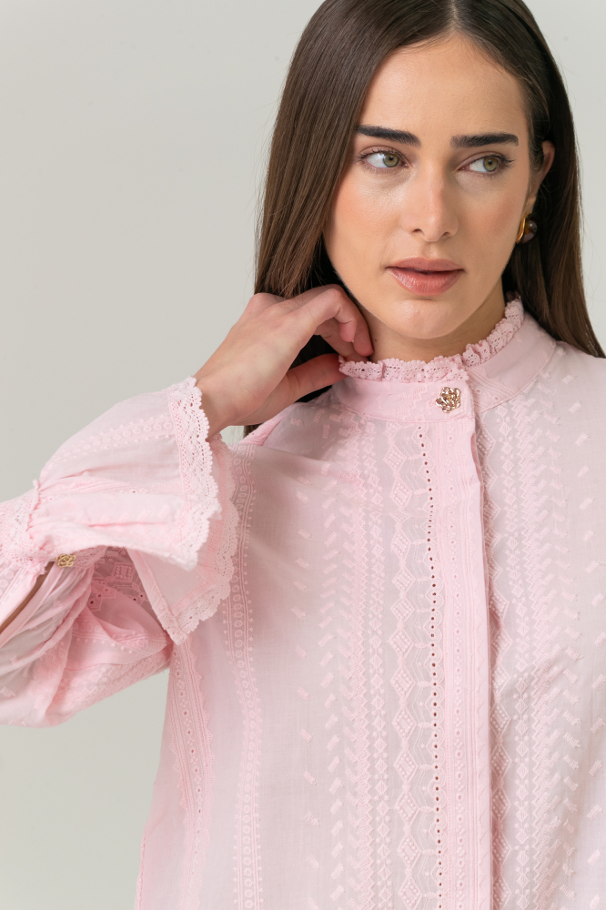 9038606 - Camisa Manga Longa Bordados ROSA