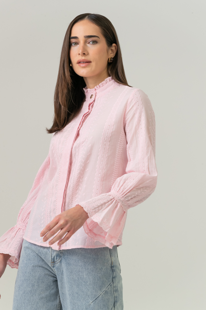 9038606 - Camisa Manga Longa Bordados ROSA