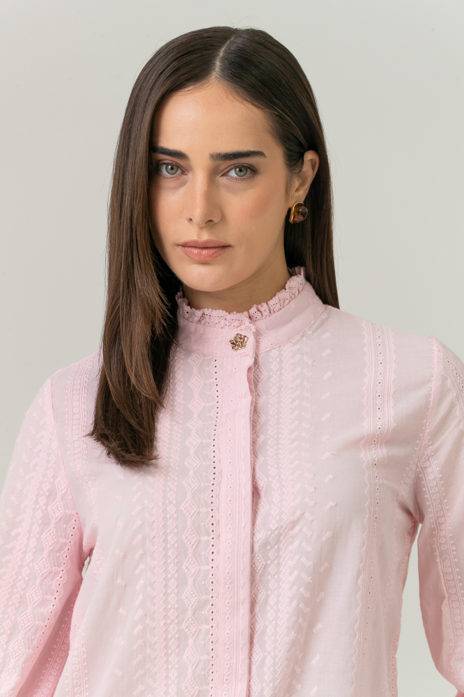 9038606 - Camisa Manga Longa Bordados ROSA