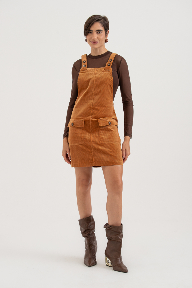 9038651 - Vestido Salopete Veludo CAMEL