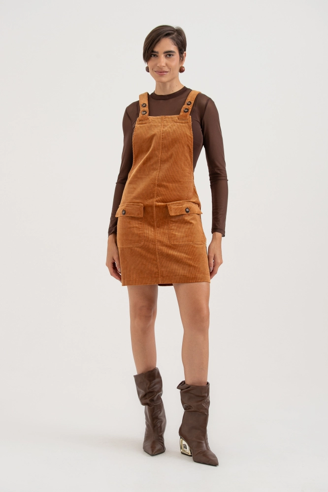 9038651 - Vestido Salopete Veludo CAMEL 9038651 - Vestido Salopete Veludo CAMEL - Imagem 1