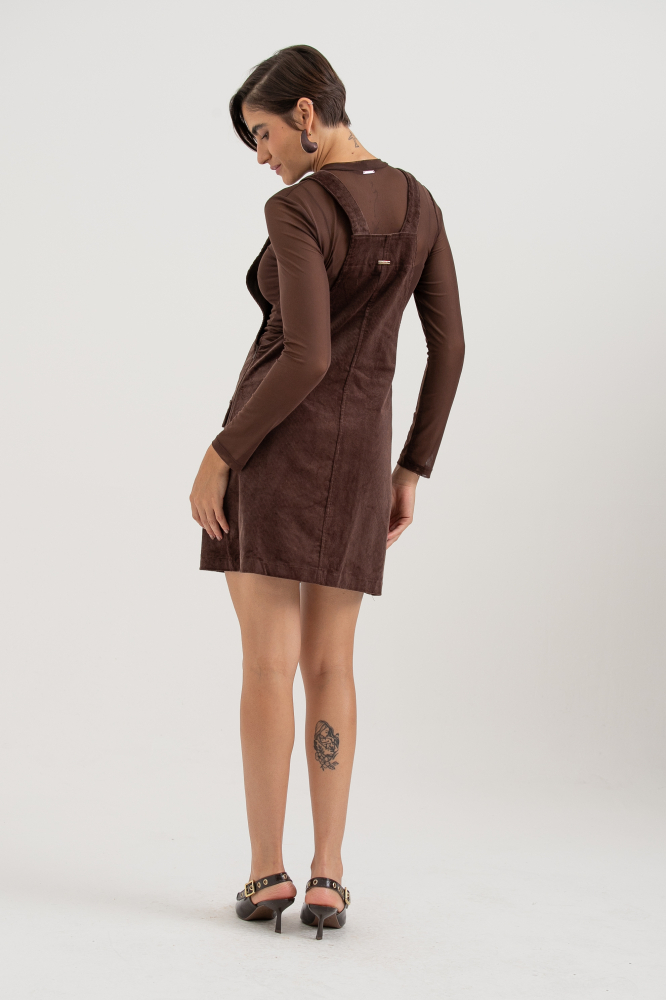 9038651 - Vestido Salopete Veludo MARROM