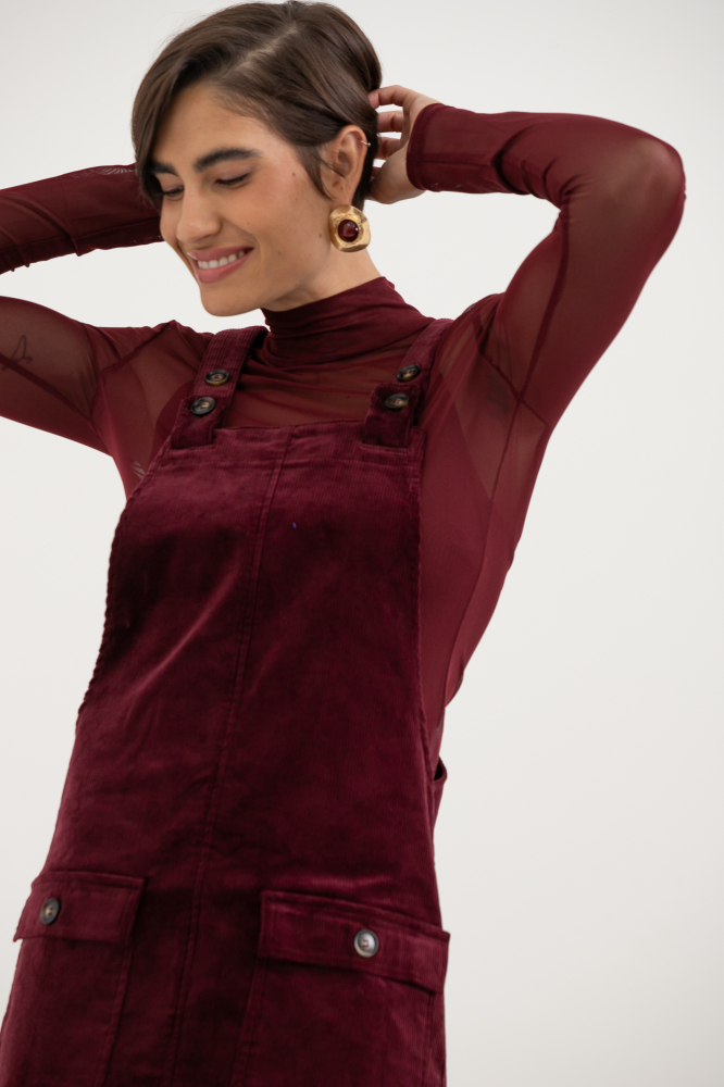 9038651 - Vestido Salopete Veludo VINHO