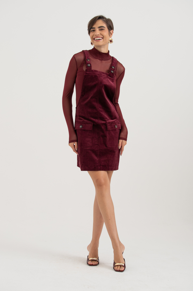 9038651 - Vestido Salopete Veludo VINHO