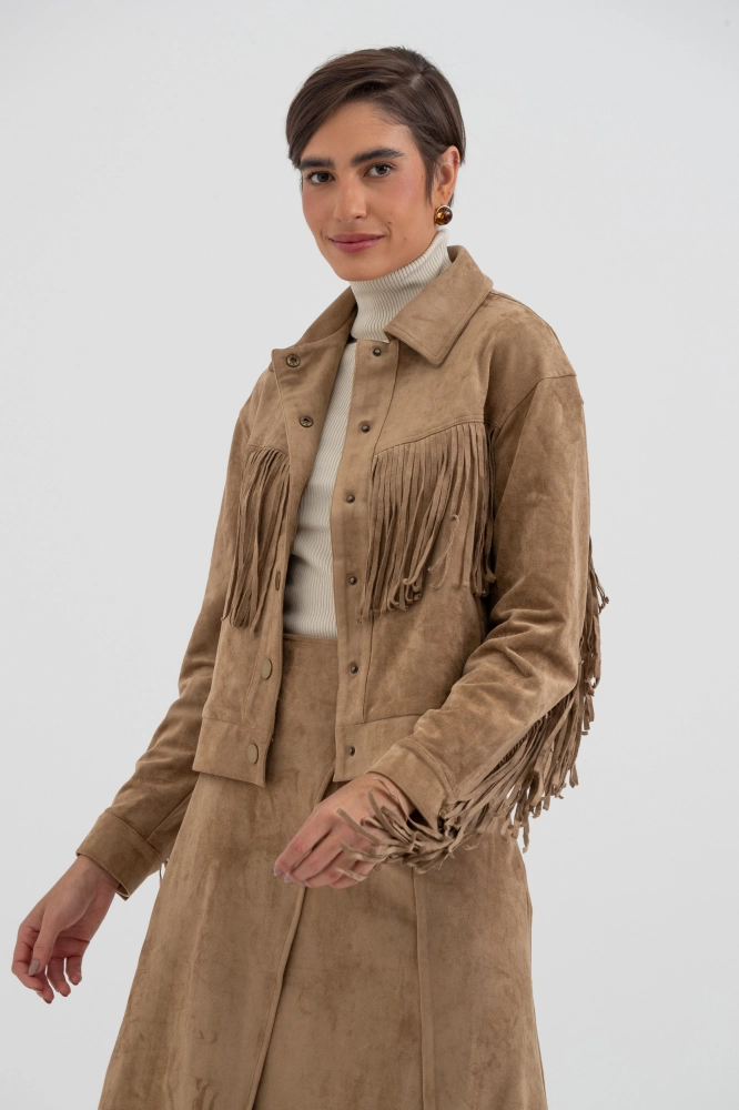 9038654 - Jaqueta Em Suede Com Franjas BEGE 9038654 - Jaqueta Em Suede Com Franjas BEGE - Imagem 2