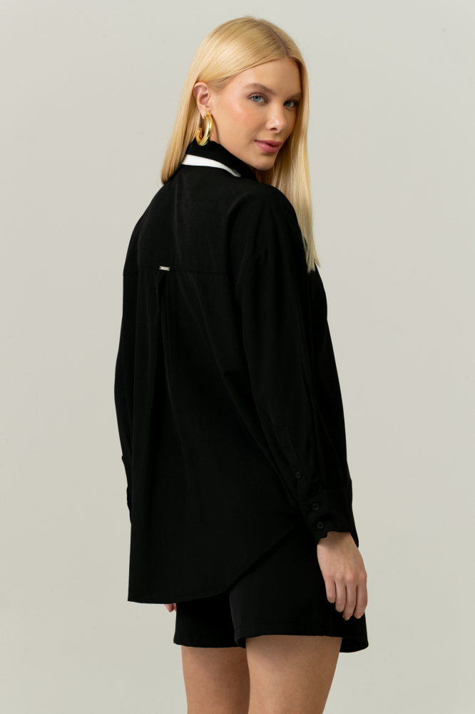 9038655 - Camisa Com Laço Contrastante PRETO 9038655 - Camisa Com Laço Contrastante PRETO
