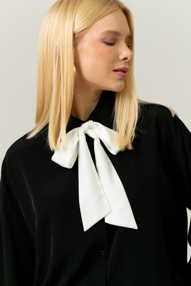 9038655 - Camisa Com Laço Contrastante PRETO 9038655 - Camisa Com Laço Contrastante PRETO