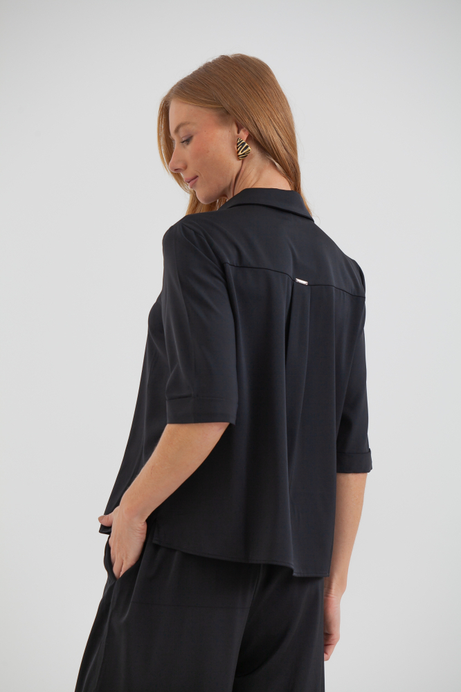 9038657 - Camisa Cetim Manga Curta PRETO 9038657 - Camisa Cetim Manga Curta PRETO