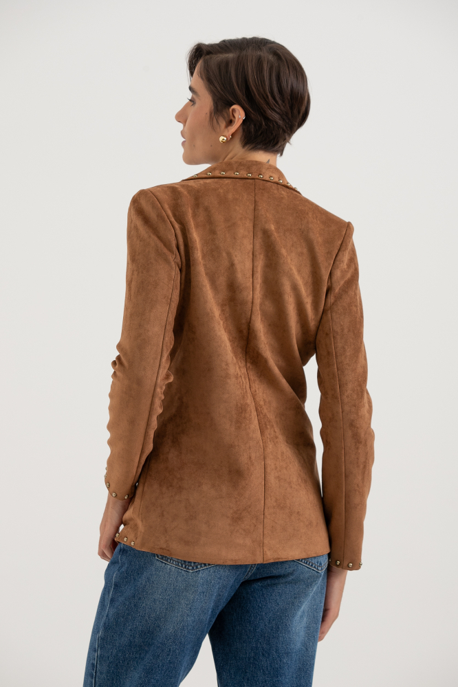 9038658 - Blazer Em Suede Com Tachas CARAMELO 9038658 - Blazer Em Suede Com Tachas CARAMELO
