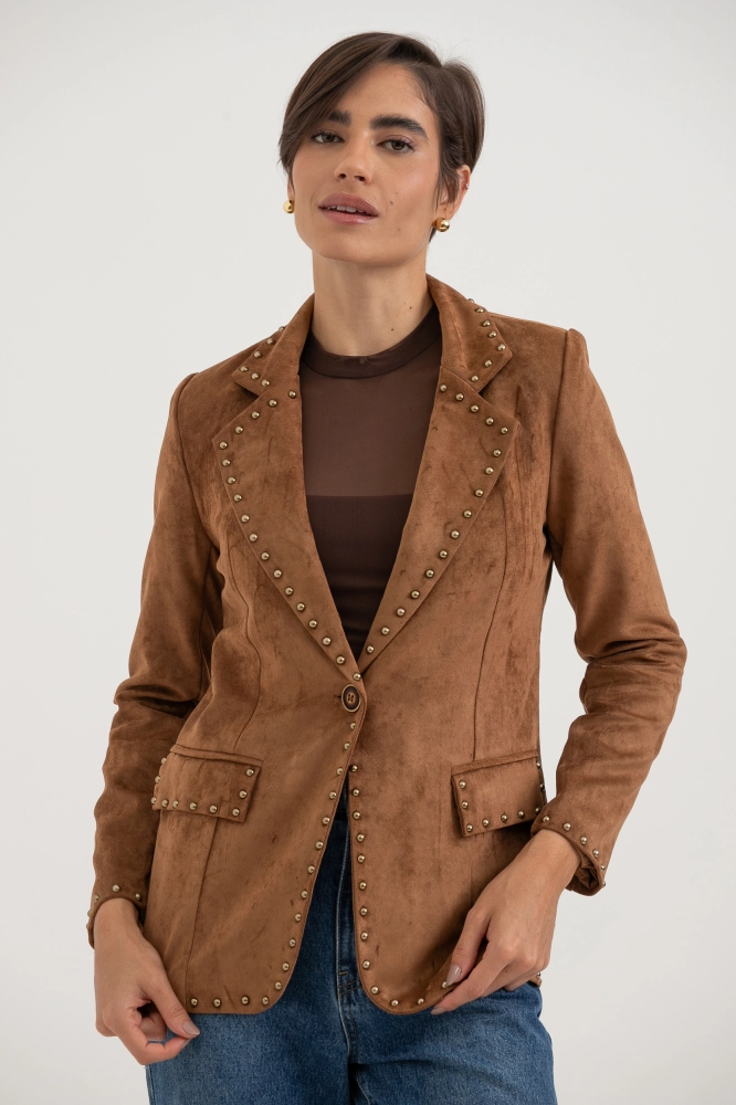 9038658 - Blazer Em Suede Com Tachas CARAMELO - Imagem 1