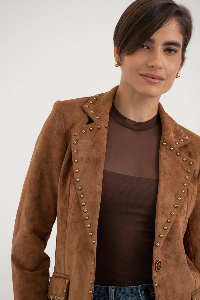 9038658 - Blazer Em Suede Com Tachas CARAMELO - Imagem 2