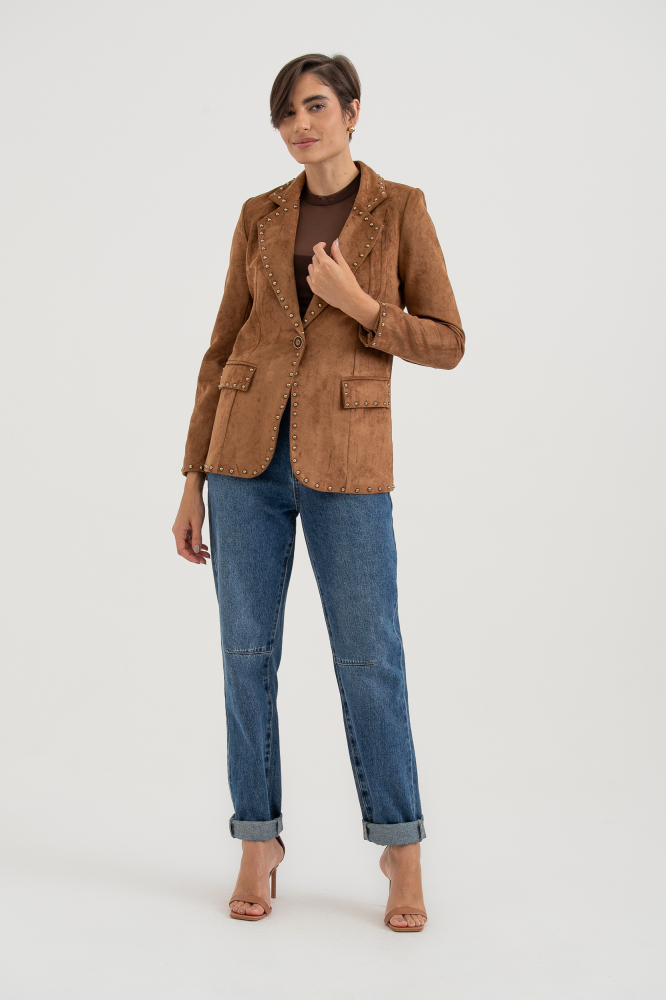9038658 - Blazer Em Suede Com Tachas CARAMELO 9038658 - Blazer Em Suede Com Tachas CARAMELO
