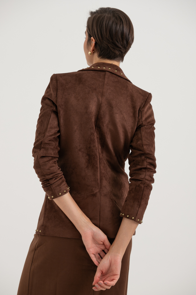 9038658 - Blazer Em Suede Com Tachas MARROM