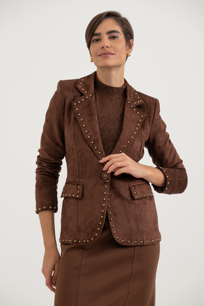 9038658 - Blazer Em Suede Com Tachas MARROM