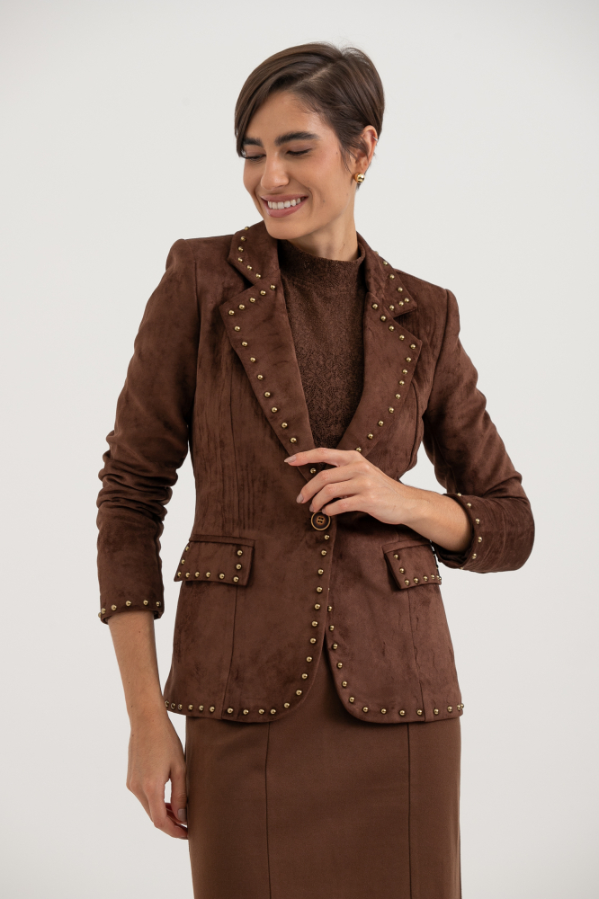 9038658 - Blazer Em Suede Com Tachas MARROM