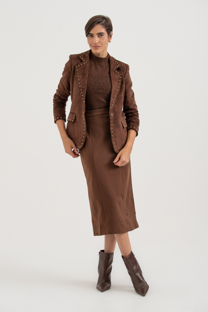 9038658 - Blazer Em Suede Com Tachas MARROM