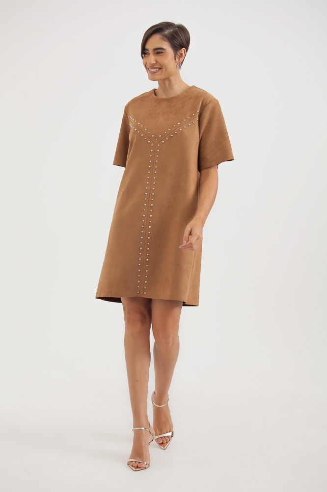 9038659 - Vestido Suede Tachas CARAMELO 9038659 - Vestido Suede Tachas CARAMELO