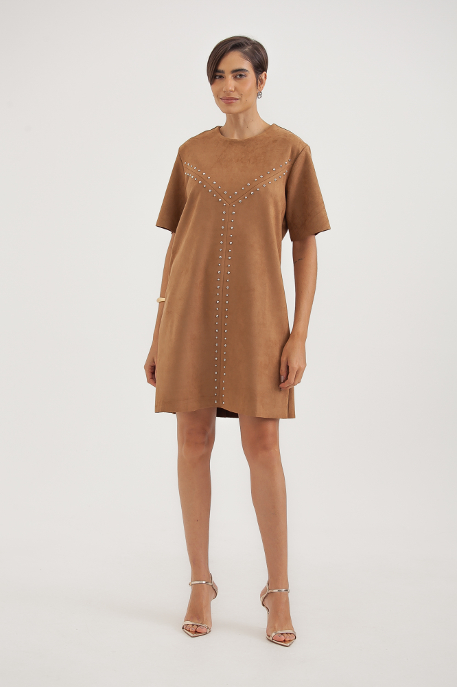 9038659 - Vestido Suede Tachas CARAMELO 9038659 - Vestido Suede Tachas CARAMELO