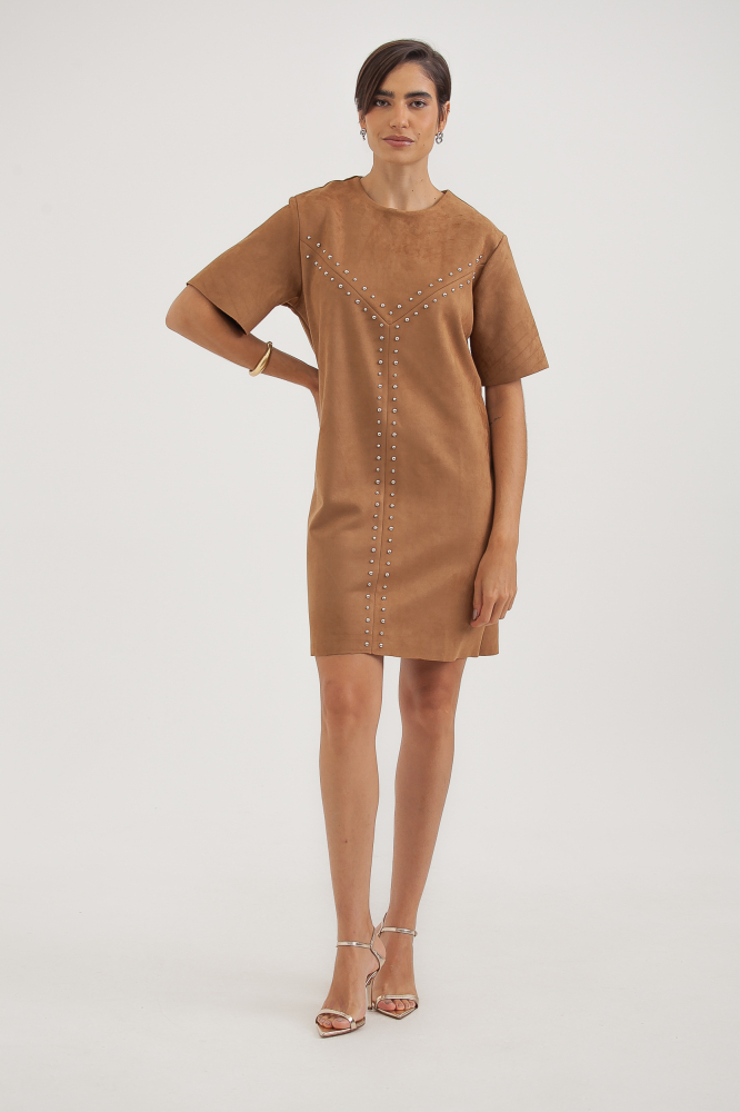 9038659 - Vestido Suede Tachas CARAMELO 9038659 - Vestido Suede Tachas CARAMELO
