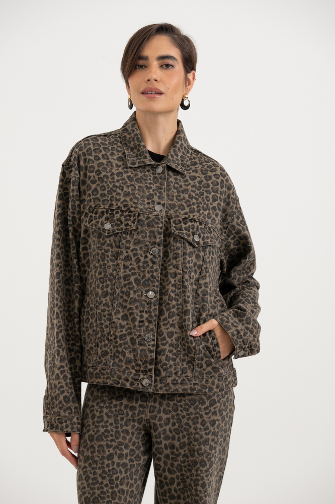9038661 - Jaqueta Sarja Animal Print LEOPARDO 9038661 - Jaqueta Sarja Animal Print LEOPARDO