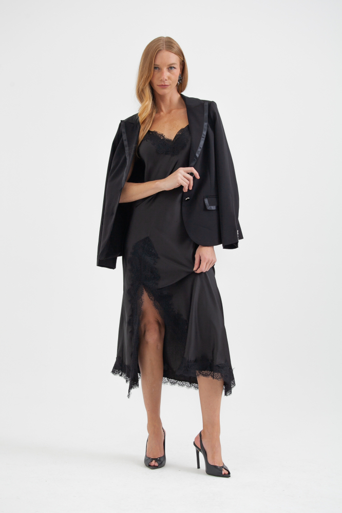 9038662- Vestido Cetim Com Renda PRETO 9038662- Vestido Cetim Com Renda PRETO