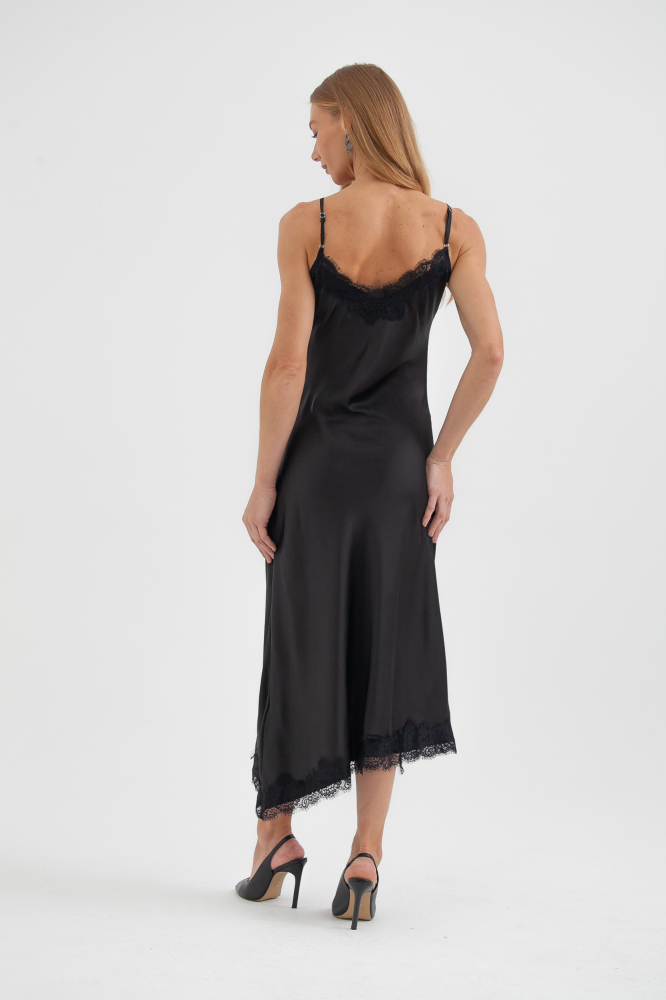 9038662- Vestido Cetim Com Renda PRETO 9038662- Vestido Cetim Com Renda PRETO