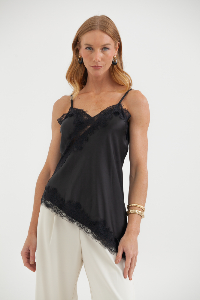 9038663 - Regata Cetim Com Renda PRETO