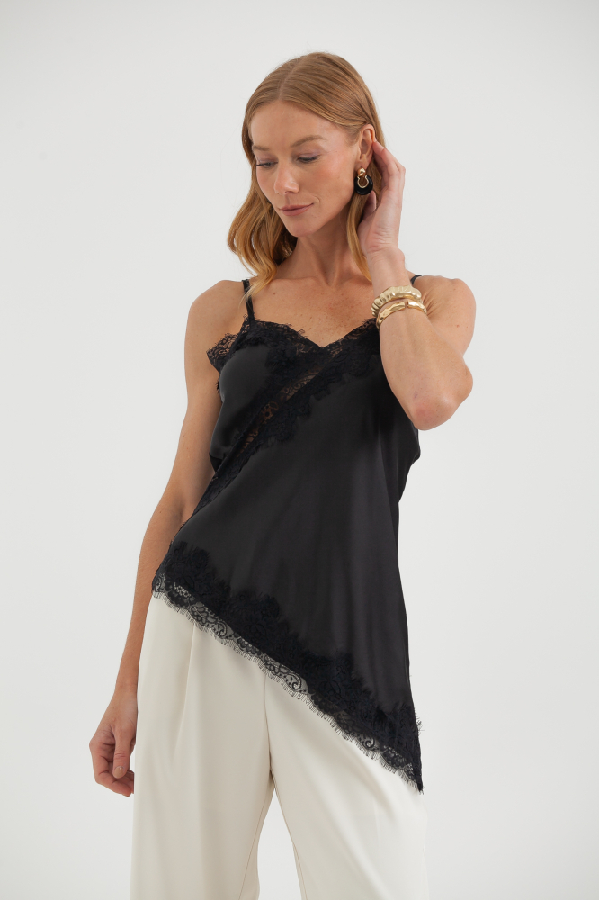 9038663 - Regata Cetim Com Renda PRETO