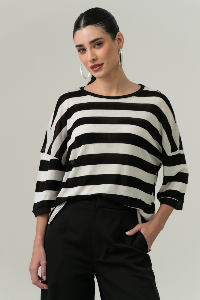 9038669 - Camiseta Ampla Listrada PRETO 9038669 - Camiseta Ampla Listrada PRETO