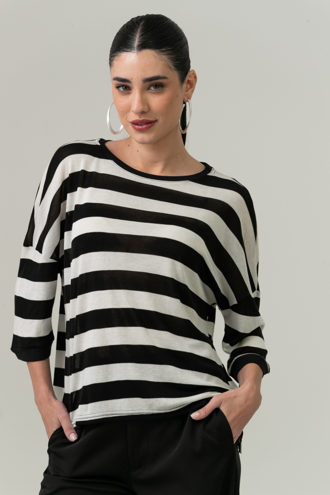 9038669 - Camiseta Ampla Listrada PRETO 9038669 - Camiseta Ampla Listrada PRETO