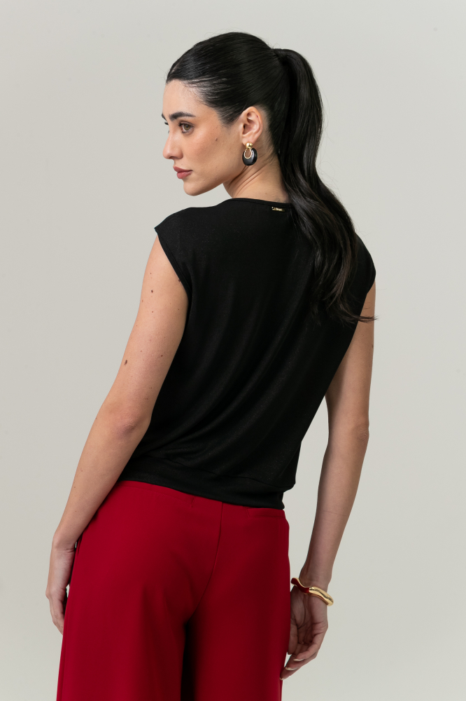 9038670 - Blusa Lurex Assimétrica Aviamento PRETO