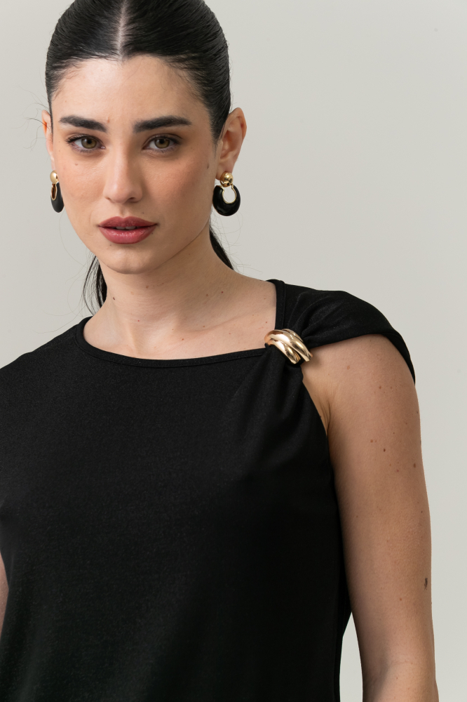 9038670 - Blusa Lurex Assimétrica Aviamento PRETO