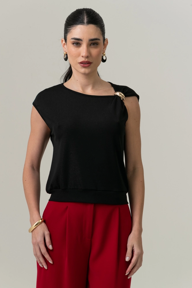 9038670 - Blusa Lurex Assimétrica Aviamento PRETO 9038670 - Blusa Lurex Assimétrica Aviamento PRETO - Imagem 1