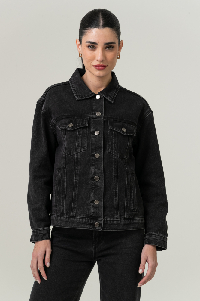 9038676 - Jaqueta Jeans Oversized Noir PRETO 9038676 - Jaqueta Jeans Oversized Noir PRETO