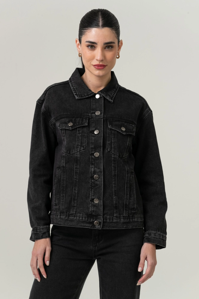 9038676 - Jaqueta Jeans Oversized Noir PRETO 9038676 - Jaqueta Jeans Oversized Noir PRETO - Imagem 1