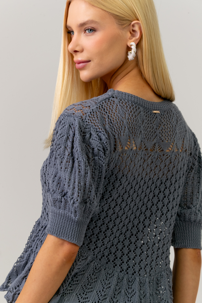 9038678 - Blusa Manga Curta Tricot Peplum AZUL