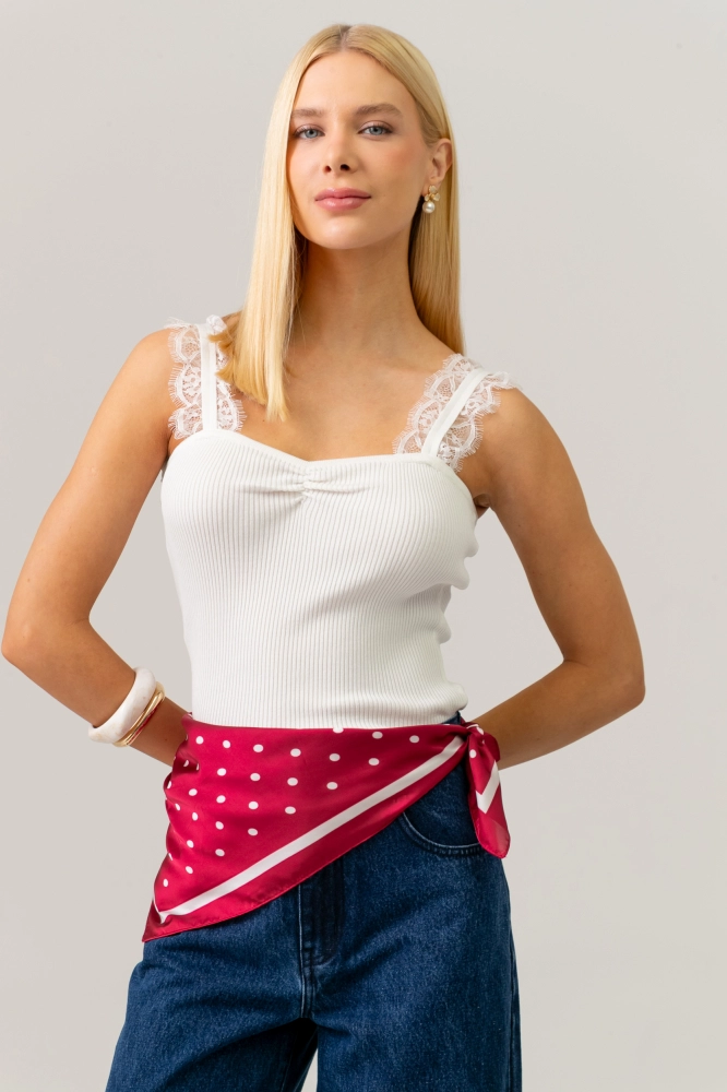 9038679 - Regata Em Tricot Alça Com Renda OFF-WHITE 9038679 - Regata Em Tricot Alça Com Renda OFF-WHITE - Imagem 1