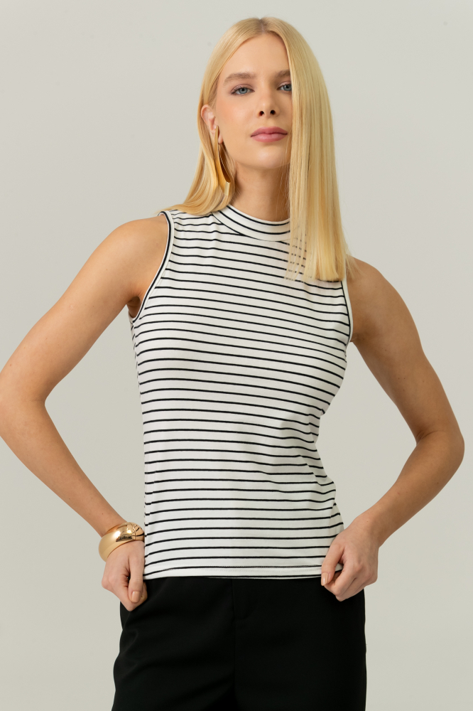 9038687 - Blusa Sem Manga Básica Listrada OFF-WHITE