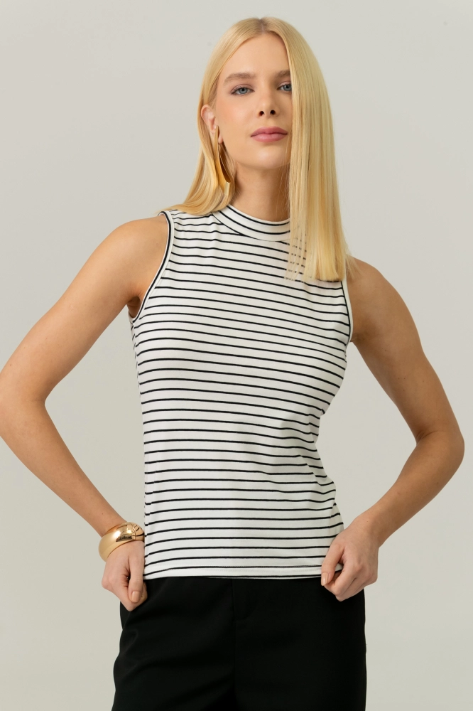 9038687 - Blusa Sem Manga Básica Listrada OFF-WHITE 9038687 - Blusa Sem Manga Básica Listrada OFF-WHITE - Imagem 1