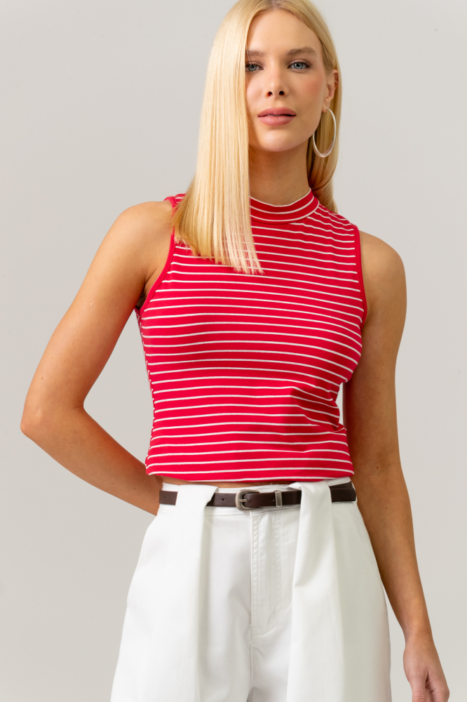 9038687 - Blusa Sem Manga Básica Listrada VERMELHO