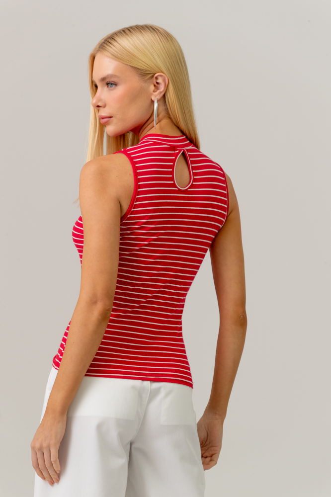 9038687 - Blusa Sem Manga Básica Listrada VERMELHO