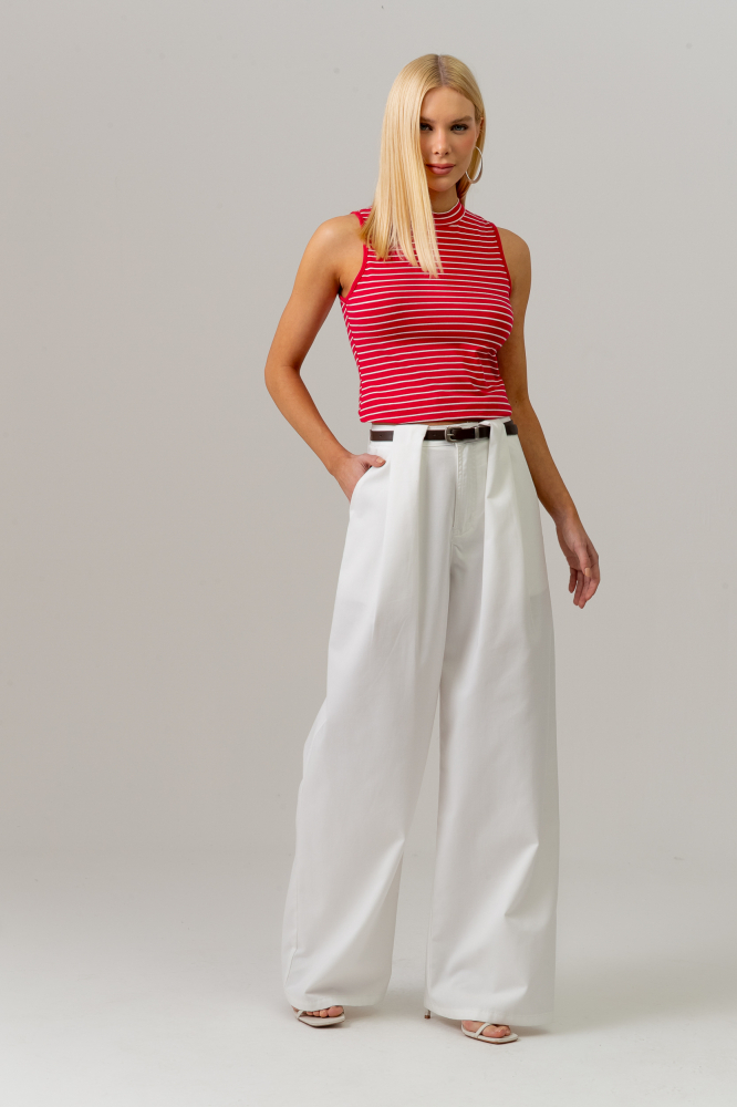 9038687 - Blusa Sem Manga Básica Listrada VERMELHO