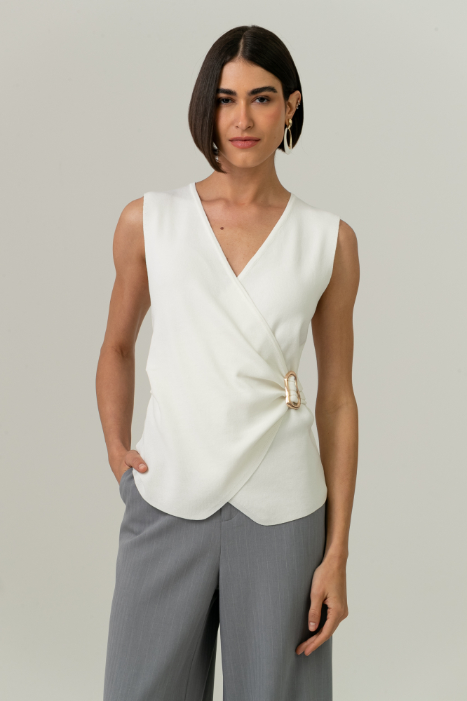 9038715 - Regata Tricot Transpassada Fivela OFF-WHITE 9038715 - Regata Tricot Transpassada Fivela OFF-WHITE