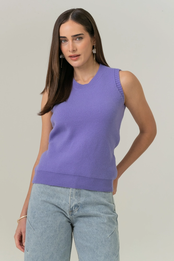 9038722 - Blusa Tricot Sem Manga Lisa LILAS 9038722 - Blusa Tricot Sem Manga Lisa LILAS - Imagem 1
