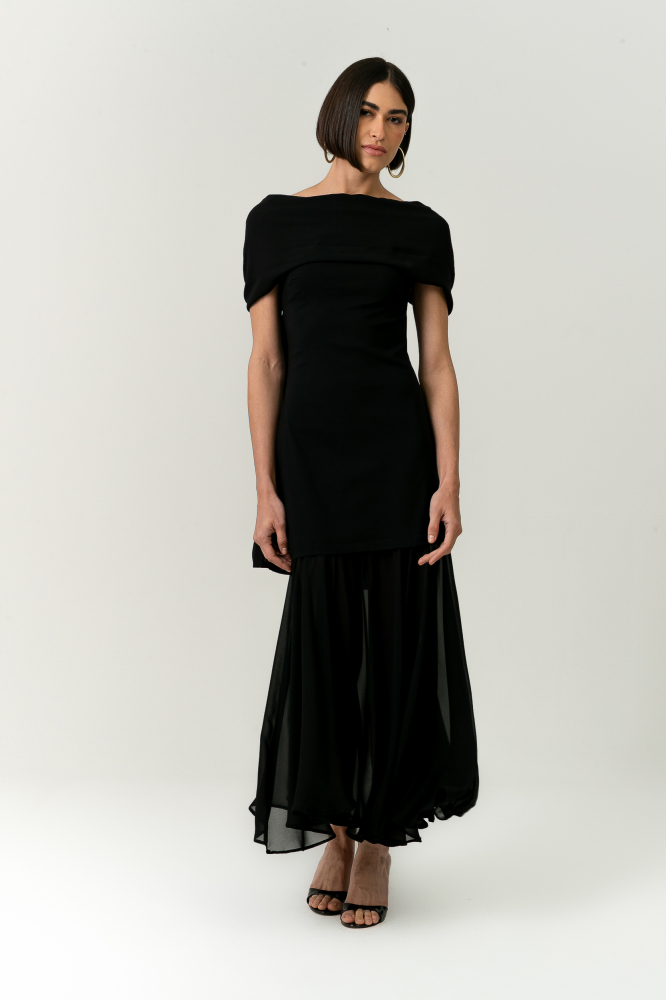 9038754 - Vestido Com Faixa E Saia De Chiffon PRETO