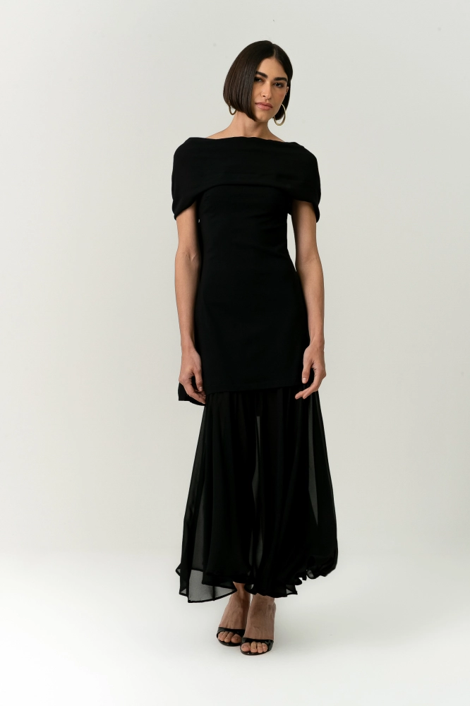 9038754 - Vestido Com Faixa E Saia De Chiffon PRETO 9038754 - Vestido Com Faixa E Saia De Chiffon PRETO - Imagem 2