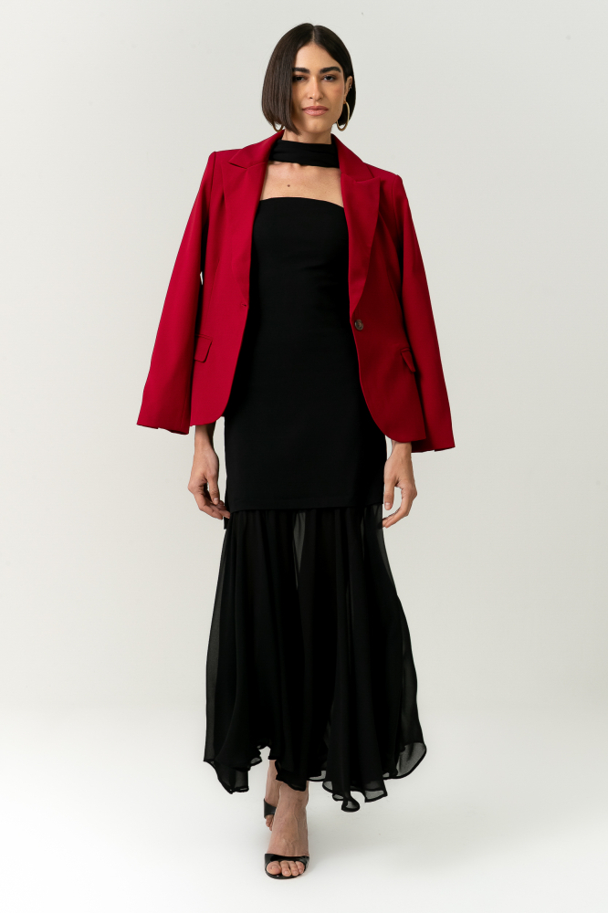 9038754 - Vestido Com Faixa E Saia De Chiffon PRETO